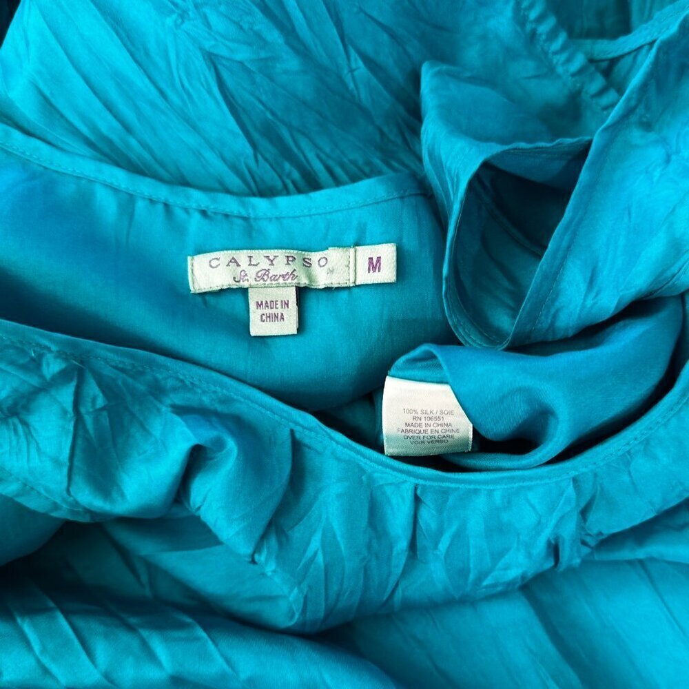Calypso St Barth Deep Turquoise Crinkle Textured Silk Sleeveless Summer Dress M - Picture 5 of 5